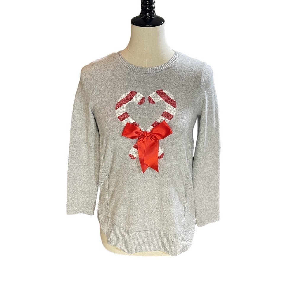 Celebrate! Candy Cane‎ Heart Sweater Kids Size L 14 Grey